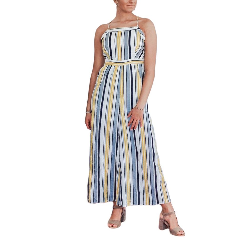 Mystree Cotton Blend Striped Jumpsuit NWT Large